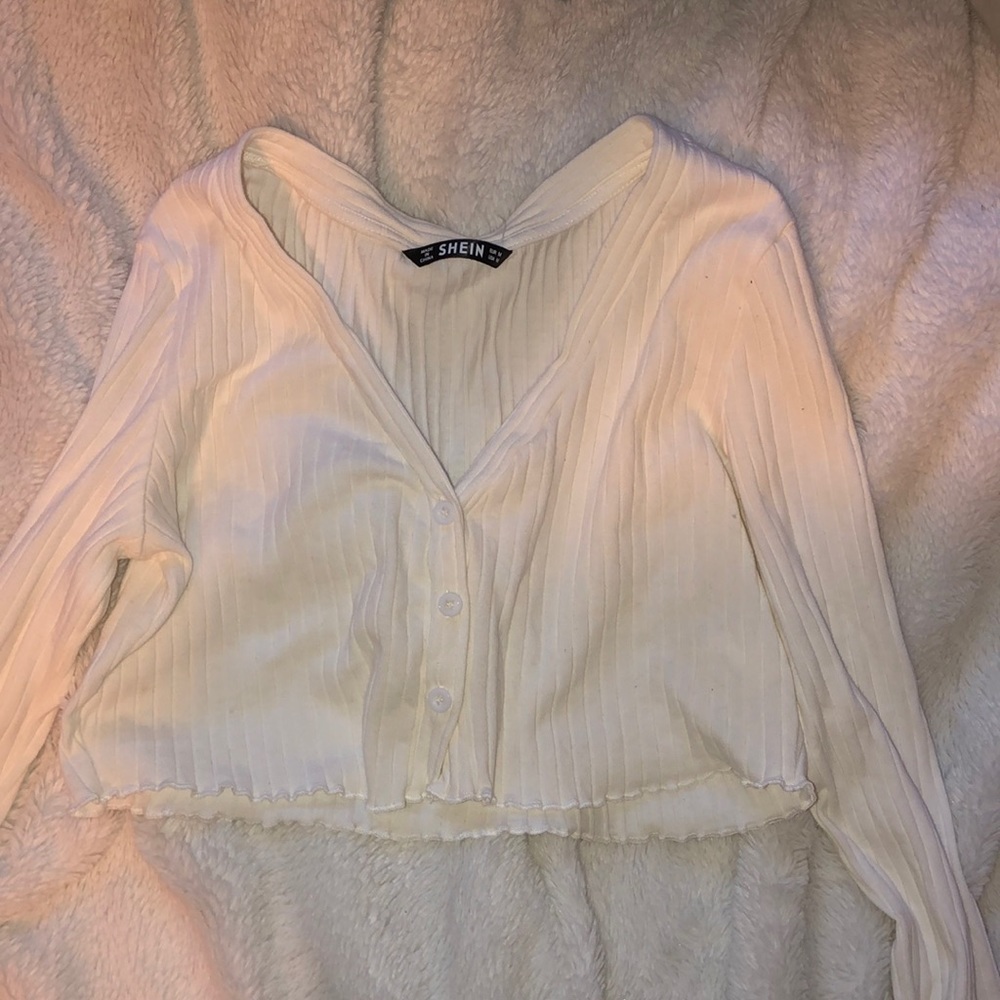 SHEIN crop white button up